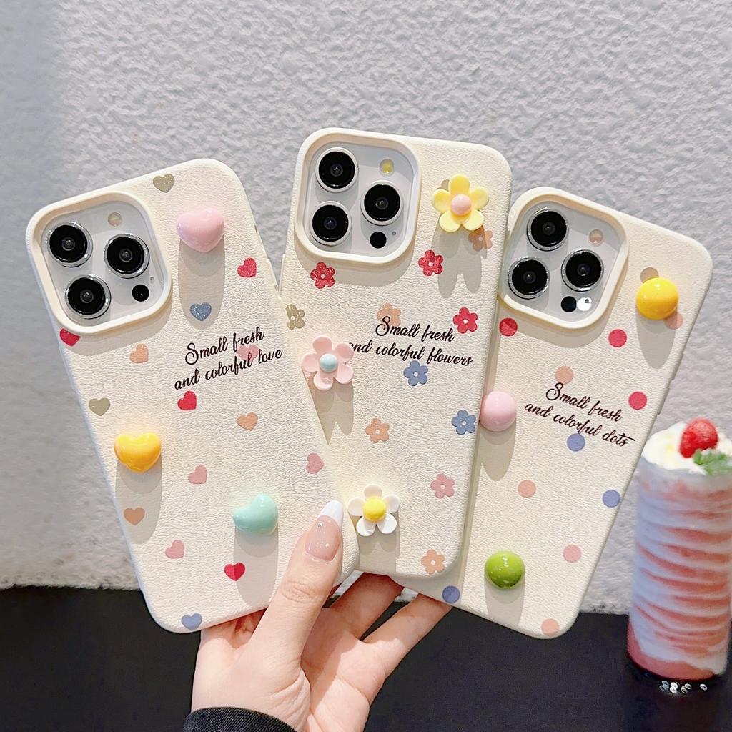 Leather Pattern Three-dimensional Polka Dot Love Flowers Suitable for Apple 16promax Mobile Phone Case IPhone 15 Women 13/14