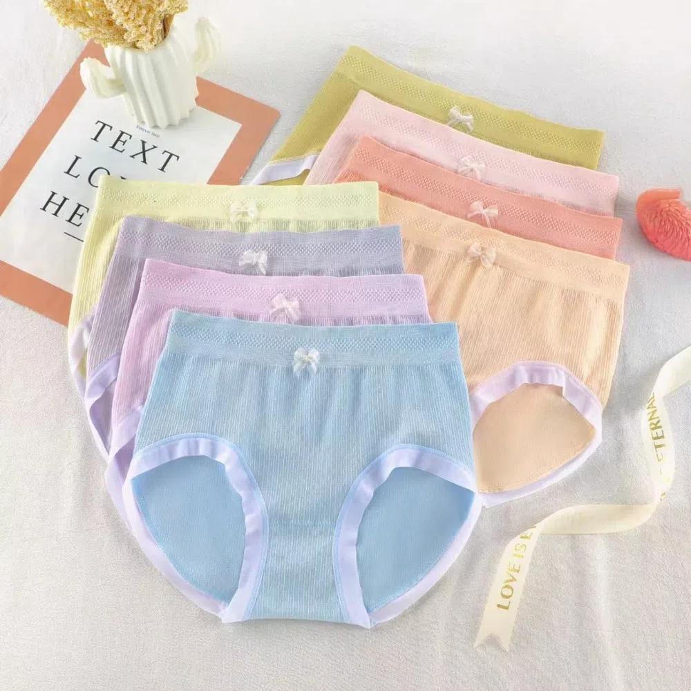 8Pcs Low Waist Ruffles Briefs Female Lingerie Bow Underpants Simple Women Panties Set  Daily Sports