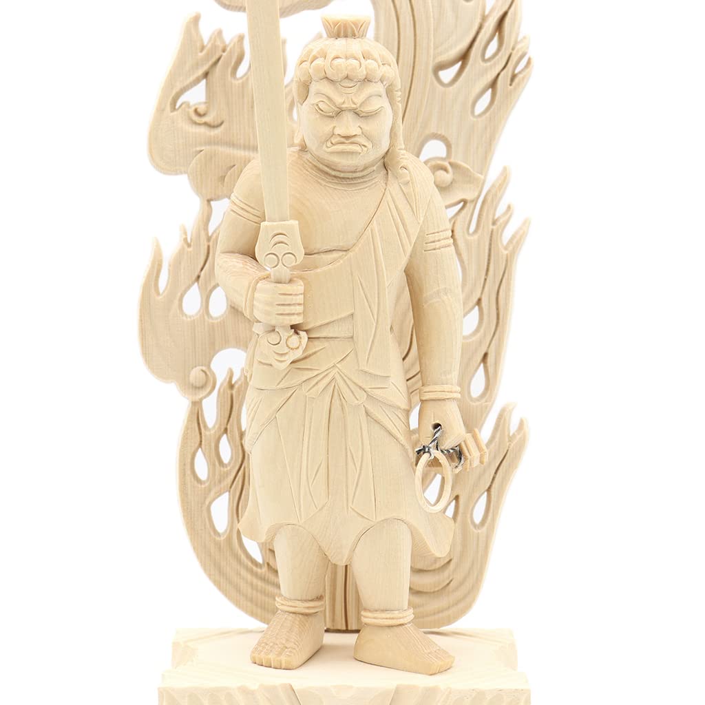 special Buddhist statue Fudo standing statue inches height width depth carved cypress wood Flame halo Square rock base 1134 Kurita's [Myo-o] Myo-o 4.0