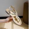 Sandals female summer new heavy industry rhinestone fairy wind flat bottom student toe women's shoes seaside beach shoes sandals