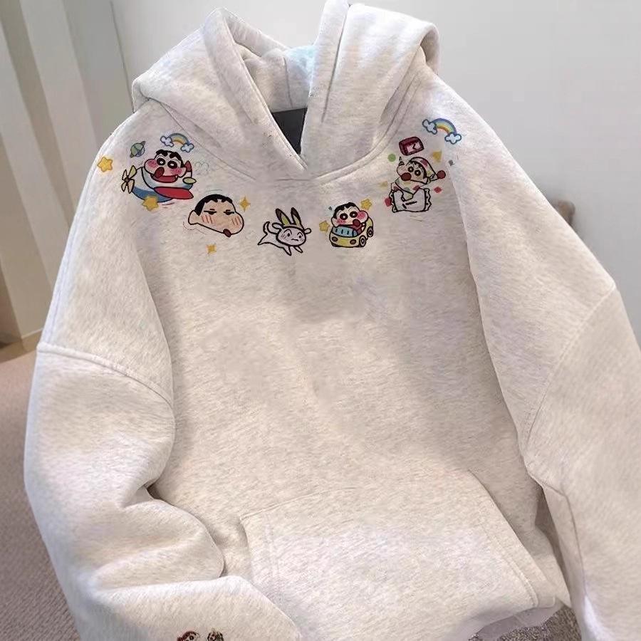 Herren Crayon Shin-chan Dunkelblauer Fleece-gefütterter Hoodie – Herbst/Winter Lässiges und Vielseitiges Oberteil für Teenager