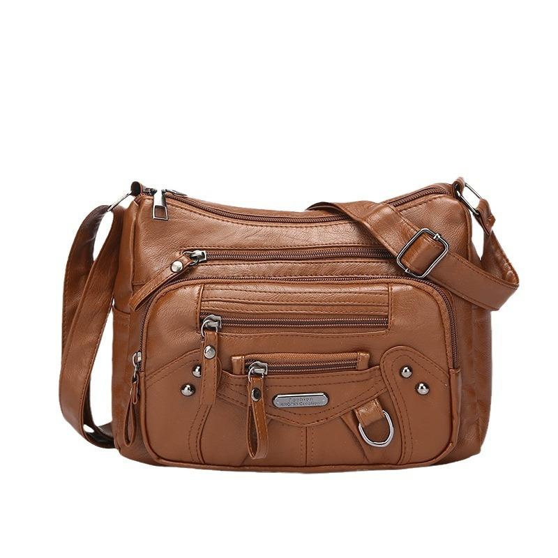 Women's Soft Leather Multi-compartment Multi-pocket Stitching Single Shoulder Messenger Bag