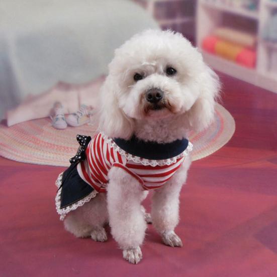 Pet Dress Stripe Pattern Bow Tie Thin Windproof Comfortable Pleated Edge Adorable Summer