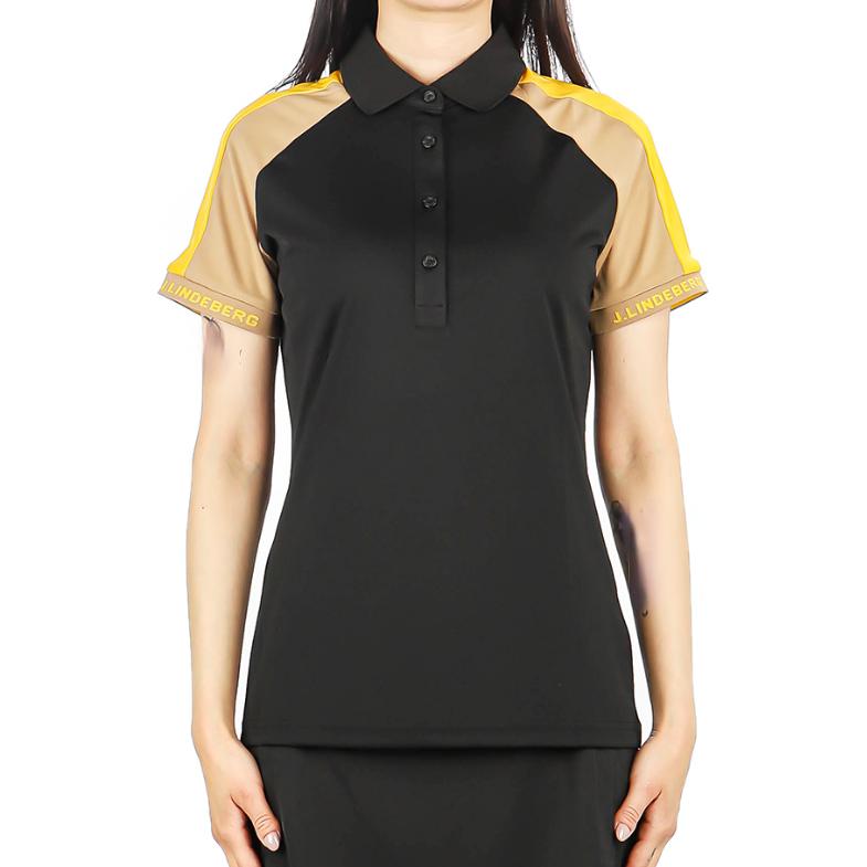 J.LINDEBERG Color Block Straight Fit Shoulder Short Sleeve Polo Shirt Women Tops Yellow Black GWJT06439-9999