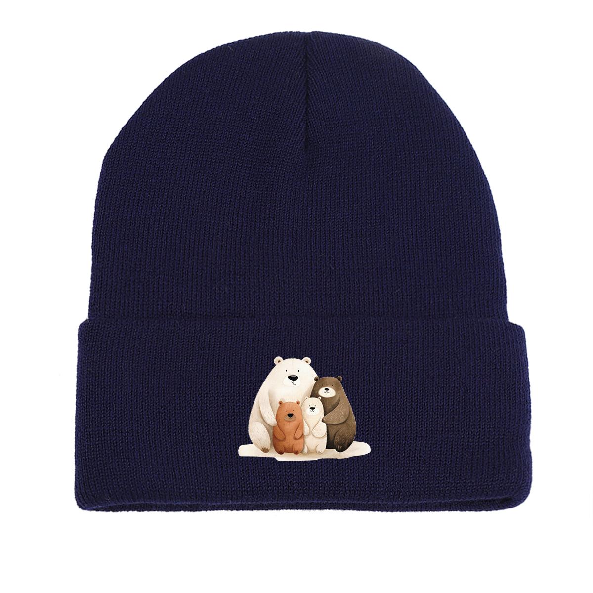 

Милая зимняя вязаная шапка с изображением семьи медведей, шапка-бини с изображением животных из мультфильмов, объемные однотонные головные уборы с рисунком из мультфильмов, вязаная шапка-бини as the picture темно-синий