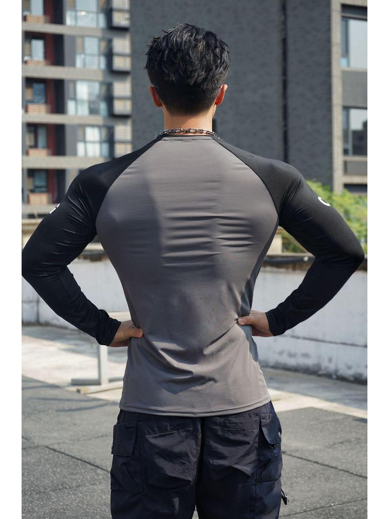 Men's Autumn Training T-Shirt: Short Sleeve, Colorblock, Elastic Sportswear for Basketball & Running