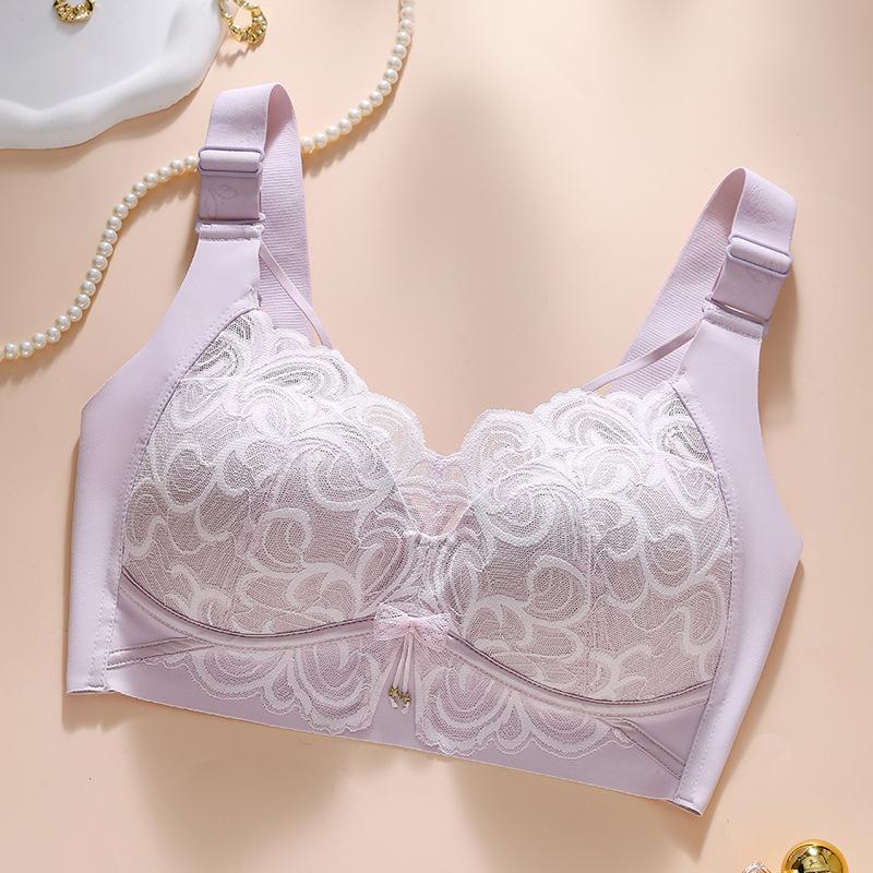 Large Size Bra Women's Lace Thin Full Cup Bra No Steel Ring Gathered and Gathered Accessory Push Up Bra