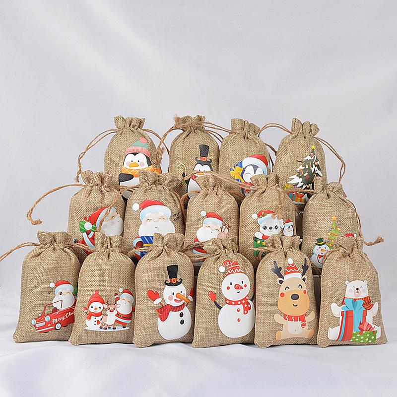 12pcs Halloween Drawstring Bag Packaging Valentine's Day Gift Bag Party Festival Gift Bag Christmas Cloth Drawstring Bag