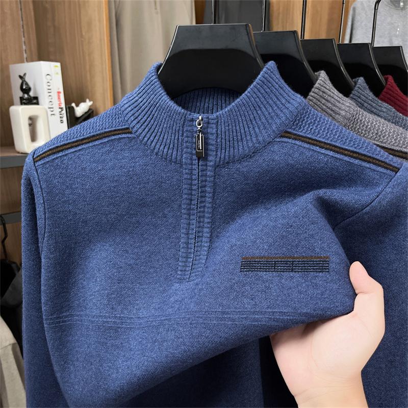 Arrival Men s Half Zip Stand Up Collar Knitwear High Quality Jacquard Warm Thick Sweater Versatile Menswear L