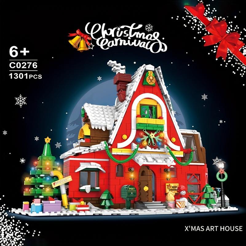 1301pcs Christmas Carnival X Art House Building Blocks Set Festive Red/White DIY Assembly Toy, Compatible with Major Brands, Miniature Christmas Items