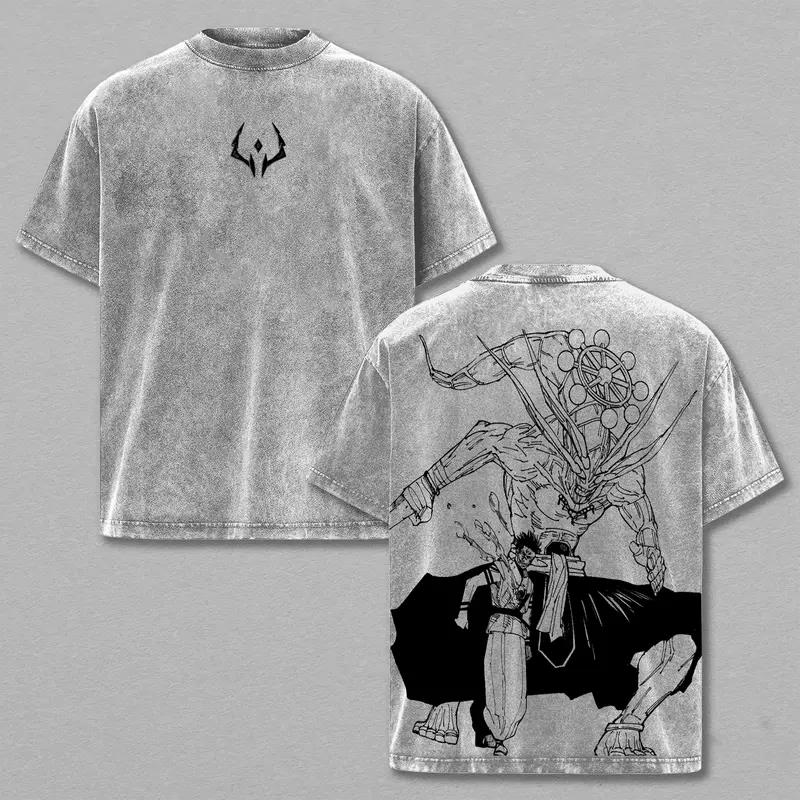 Jujutsu Kaisen Ryomen Sukuna Printed Tee Men Women Washed Cotton T-shirts Manga Retro T Shirt Harajuku Male Short Sleeve Tshirt
