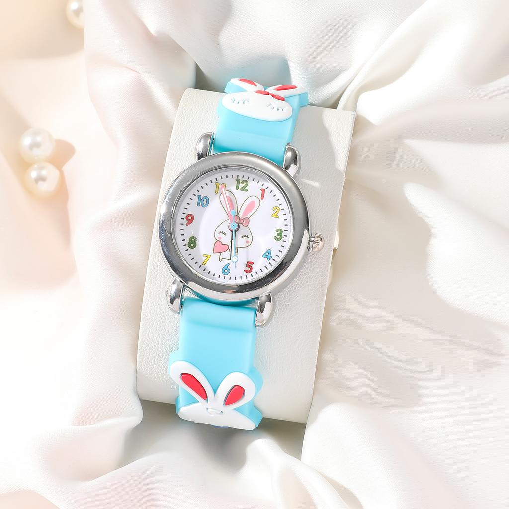 Children's Cartoon Cute Bunny Quartz Silicone Watch Elementary School Girls Boys Children's Watch 3D Silicone Strap