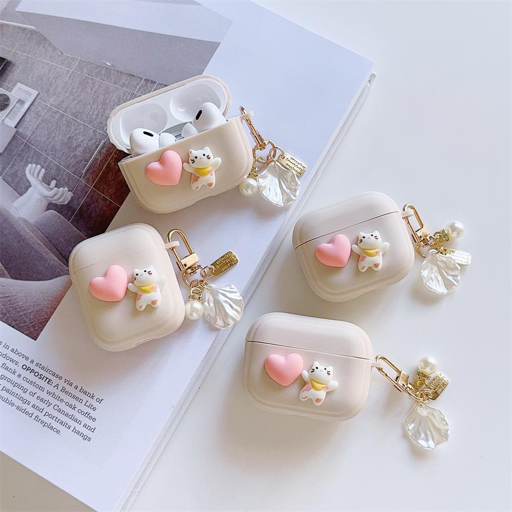 Earphone Case Love Cute Cat for Airpods Pro 1/2/3 High Quality Fall Protection Case Soft Silicone with Keychain Fashionable