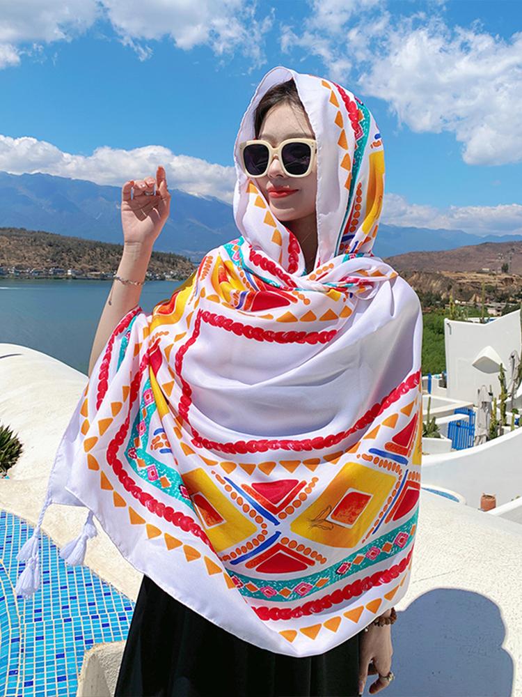 New Summer Chiffon Hijab Women Silk Scarf Vintage Print Mujer Long Shawl Bandana Sarong Beach Wrap Scarve Pareo Bufanda Stoles