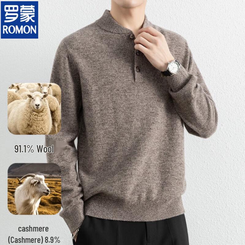 ROMON Men's Casual Wool Blend Crew Neck Long-Sleeve Sweater