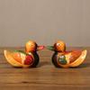 Set of 2 Wooden Mandarin Duck Couple Sculptures Decorative Animal Figurines For Engagement Gift And Table Shelf Display