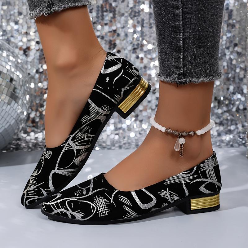 Fashion Women's Shoes, Low-heeled Single Shoes, Ladies' Stylish Single Shoes, Printed Four-season Low-heeled Trendy Women's Shoes