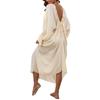 Beach Cover Ups Oversized Solid Color Open Back Beach Dress Long-sleeved Cotton Bikini Swimwears Bathing Sundress