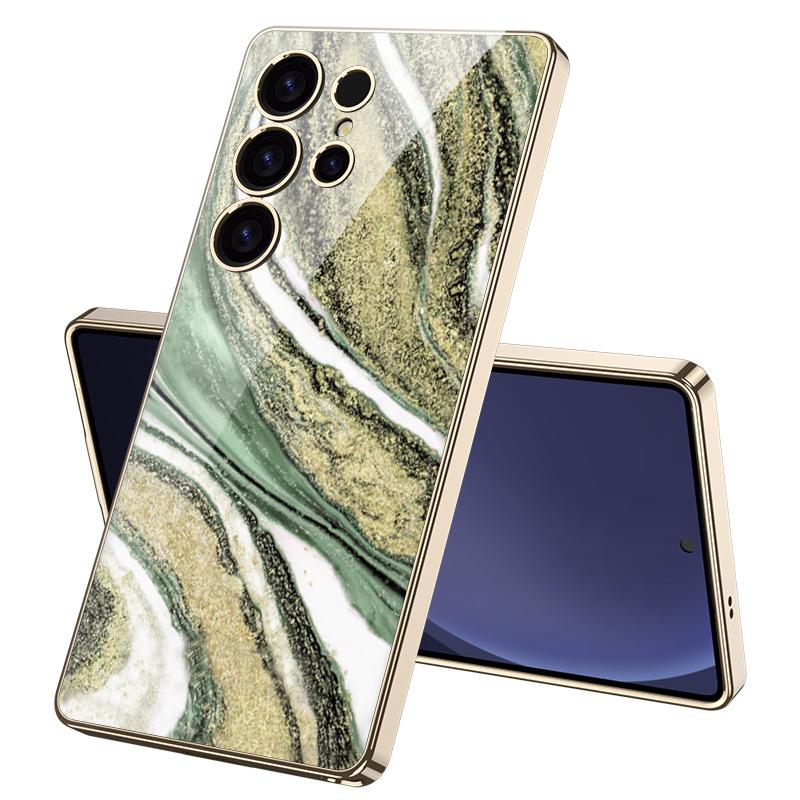 

Мраморный чехол для мобильного телефона, подходит для Samsung S25 Ultra, стеклянный чехол, простой стиль, мужской и женский, модный, гальванизированный, жесткий ПК SM-S25Ultra