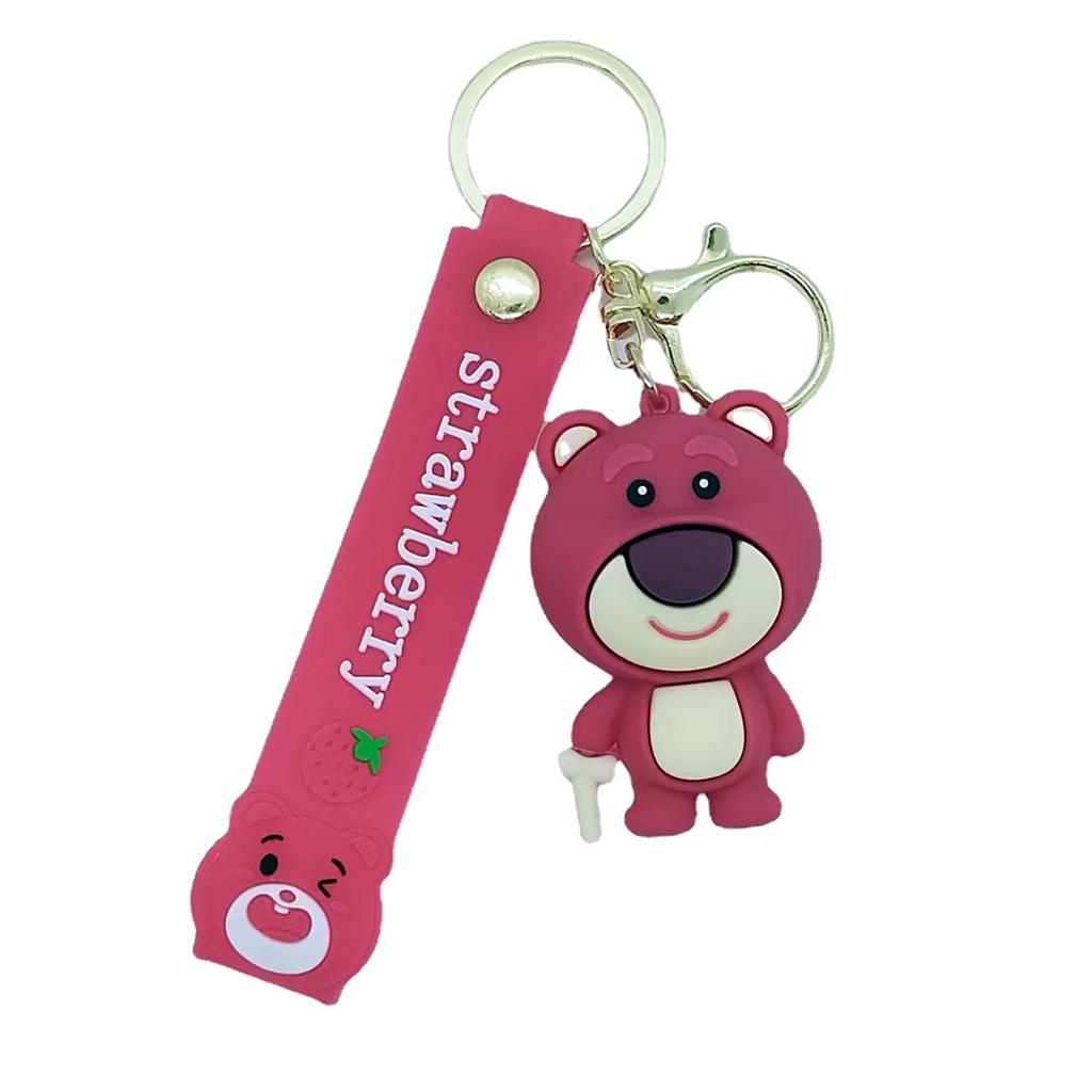 New Creative Cartoon Greedy Strawberry Bear Keychain Bag Car Keychain Accessories Wholesale Kawaii Cute Personalized Gifts Y2k