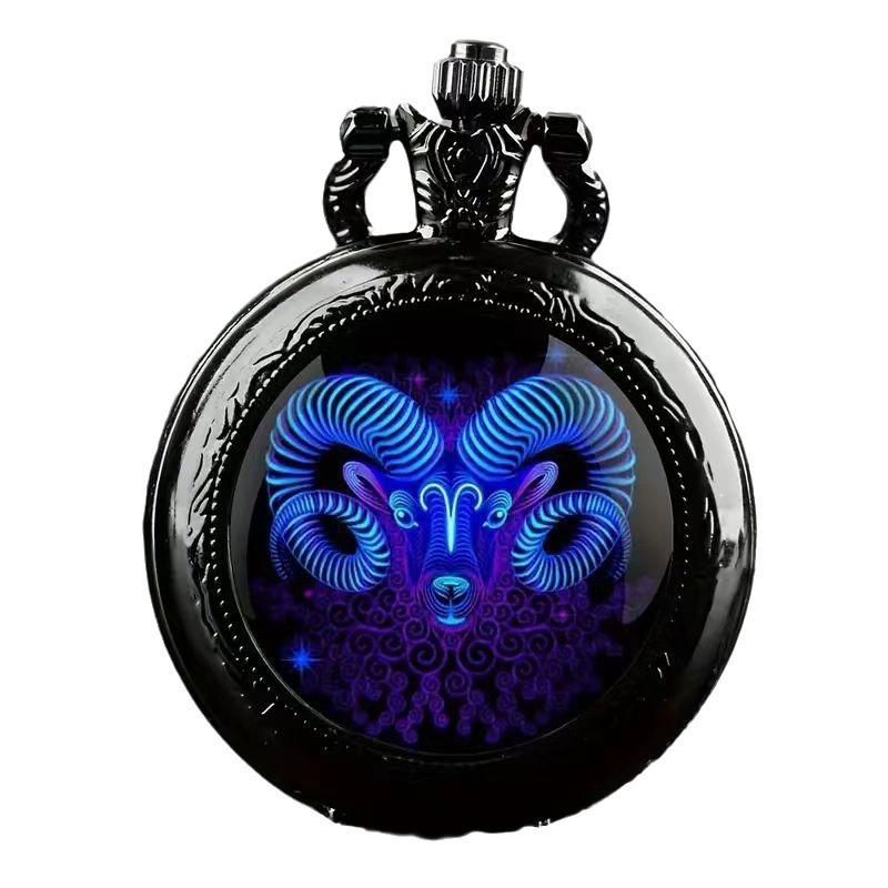 Color Pattern Medium Pocket Watch Retro Flip Decorative Necklace Watch Personality Trend Male and Female Students Quartz Watch