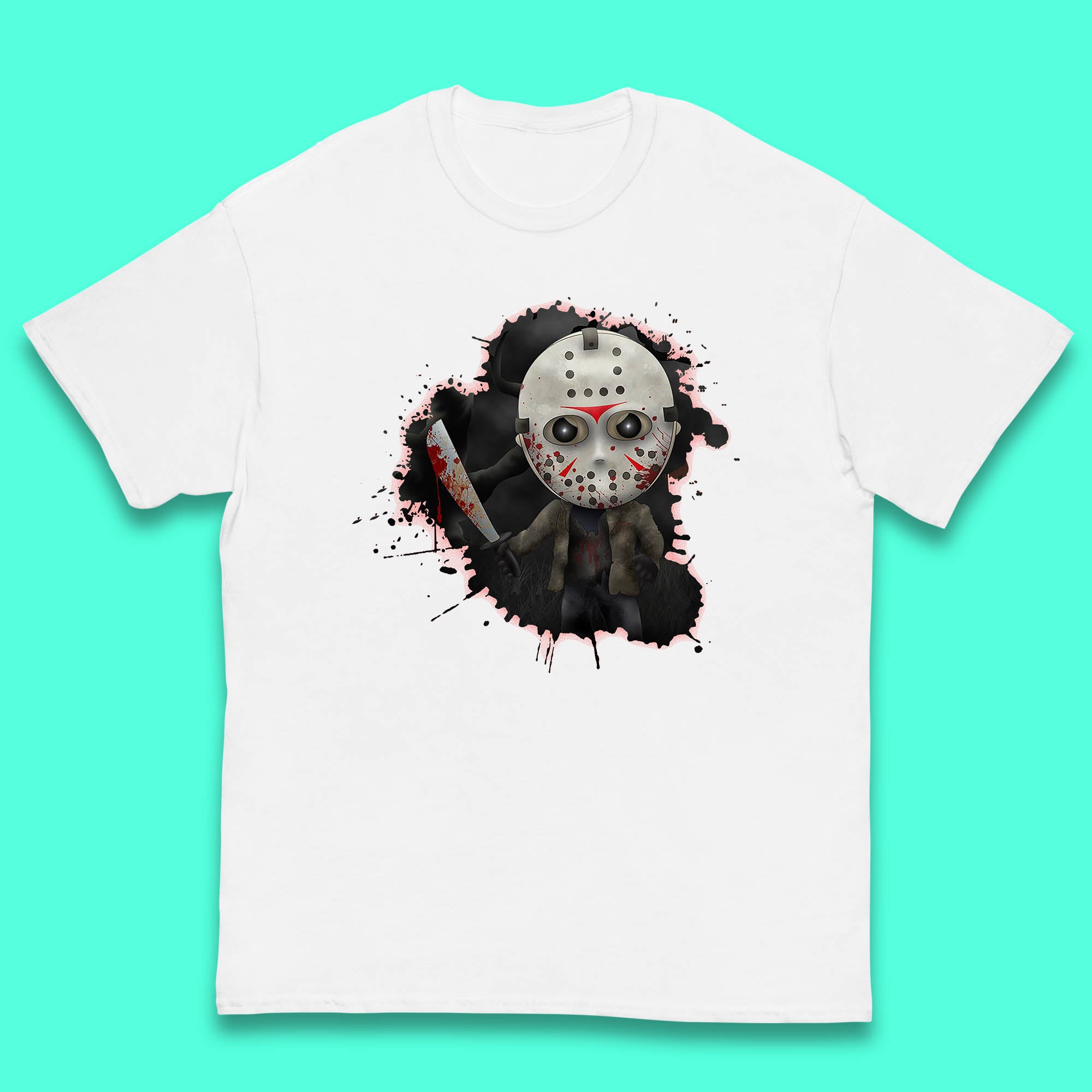 

Chibi Jason Voorhees Holding Bloody Knife Halloween Friday The 13th Horror Movie Character Kids T Shirt 110
