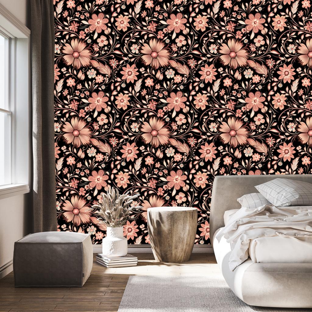 Beautiful Flowers Wallpaper Rust and Brown for Living Room and Bedroom 50x1000