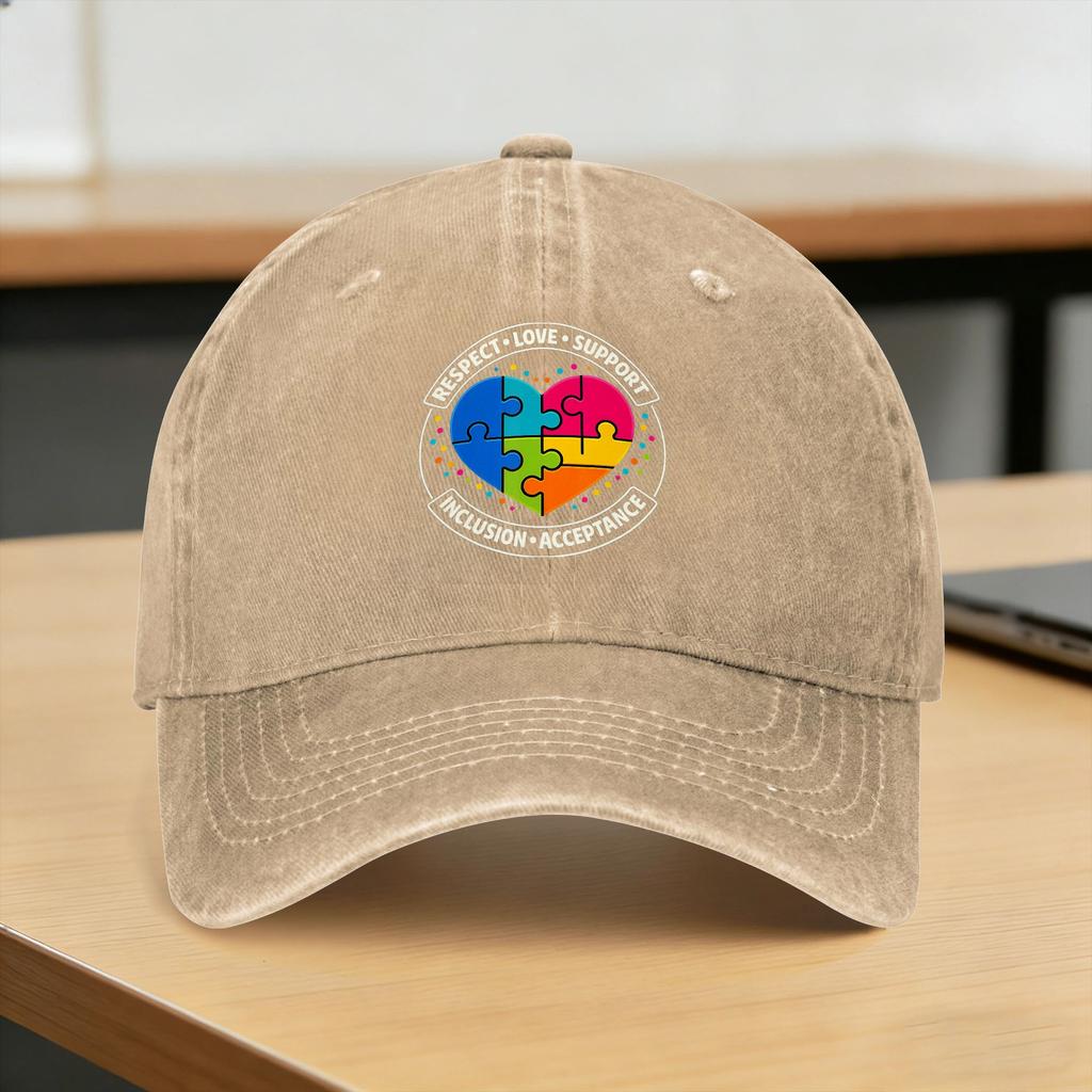 Autism Respect Love Inclusion Puzzle Sun Baseball Cap Vintage Unisex Adult Washed Trucker Hat Adjustable Design Kpop Baseball Caps