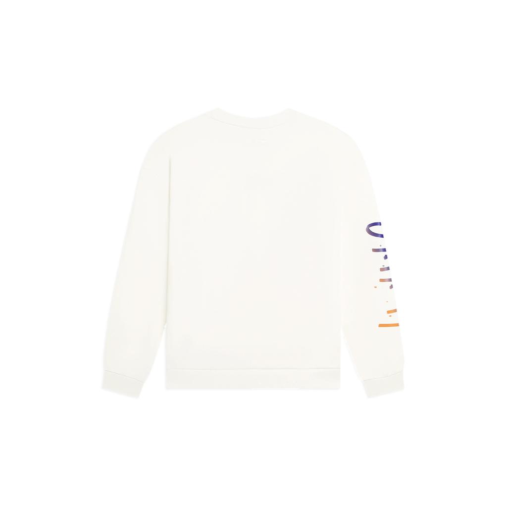 Li Ning Sports Lifestyle Series Side Logo Letter Print Warm Fleece Crew Neck Pullover Long Sleeve Sweatshirt Unisex Sweatshirt Off-White AWDSF77-2