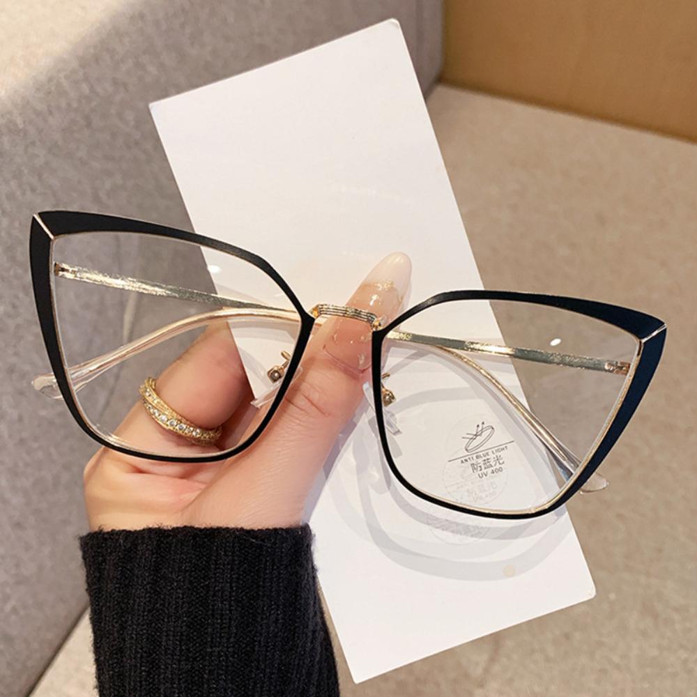 Retro Cat Eye Frame Anti Blue Light Glasses Women Photochromic Metal Frame Eyewear Trend Design Blue Light Blocking Flat Glasses