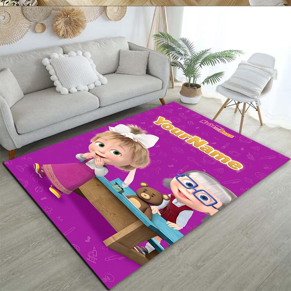 Masha Bear Personalized Name Floor Mat Design for Dining Room Living Rooms Decorate room Study room Anti-slip Rug Office home decor