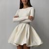 European-style Round-neck Waist-cinching Knit Dress for Women, Versatile High-end Pleated Sweater Dress