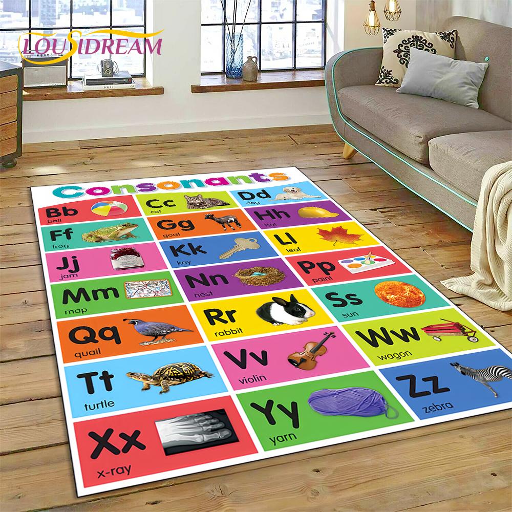 ABC Alphabet Kinder Krabbeln Frühe Bildung Cartoon Kinder Spielzimmer Bereichsteppich, Teppich für Wohnzimmer Schlafzimmer Sofa, Rutschfeste Matte