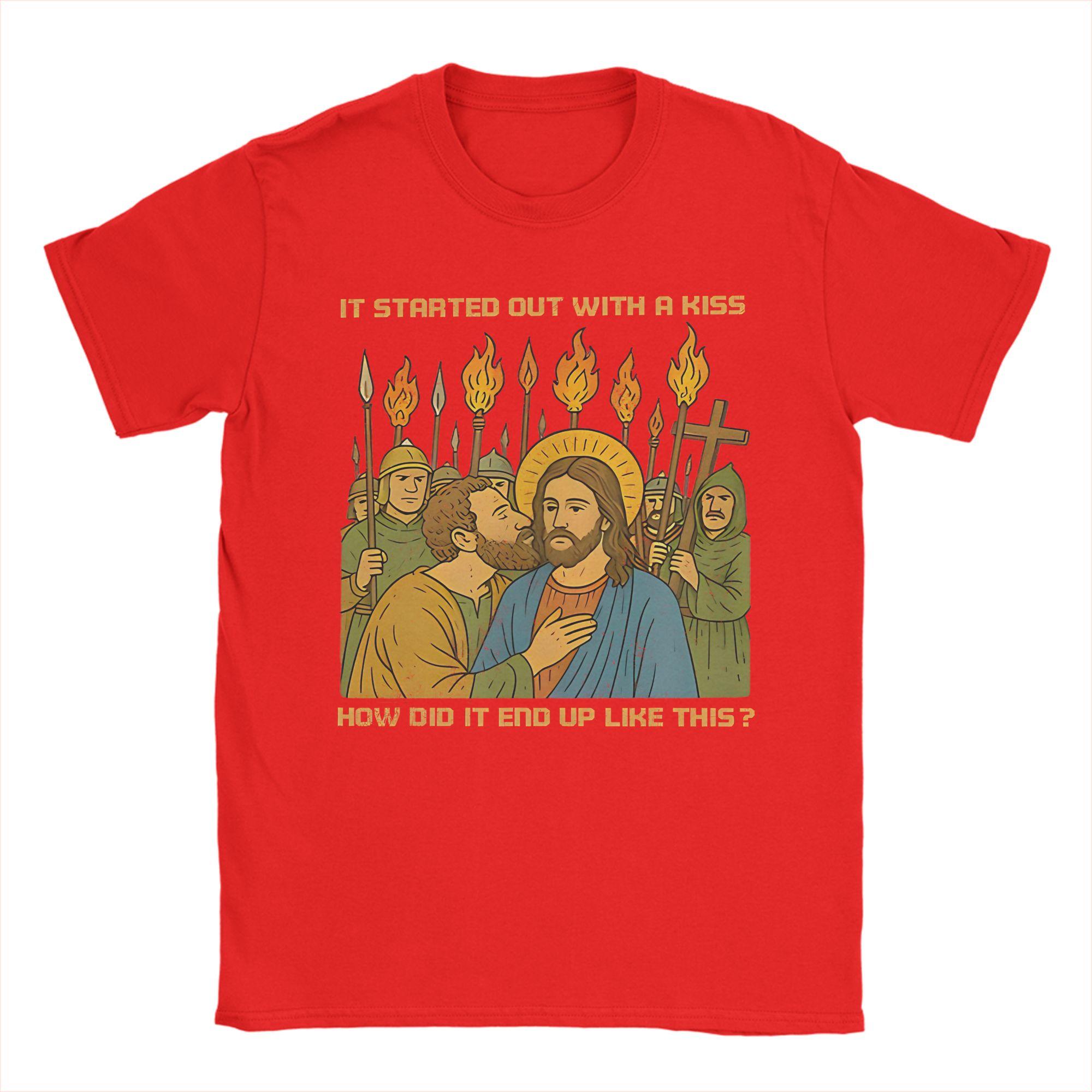It Started Out With A Kiss Jesus Meme T Shirt 100 Cotton Vintage TShirts Crewneck Jesus Meme Tees Short Sleeve Clothes S