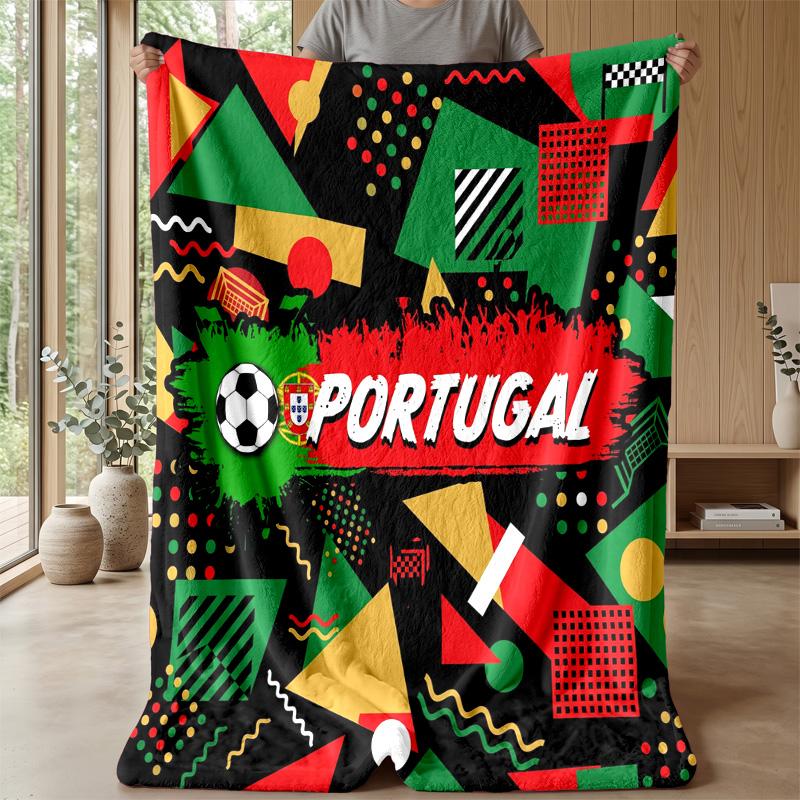Portugal Football Printed Flannel Blanket Skin Friendly Warm Decorative Throw for Indoor Couch Bed Daily Use