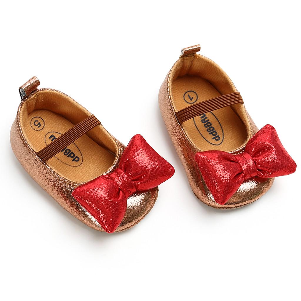 Red Striped Bow Knot Baby Girl Shoes main image 1