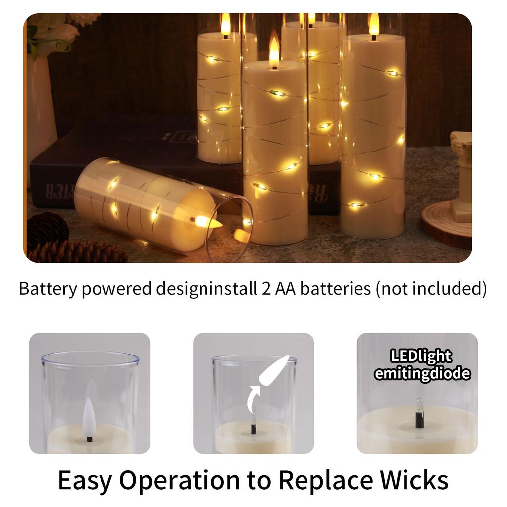 Flickering Flameless LED Pillar Candle Lights with Remote & Embedded Star String for Wishing Wedding Christmas Party Home Decor