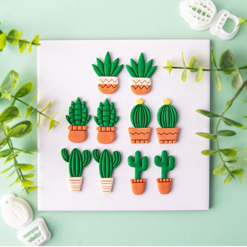 Cacti Shaped Soft Pottery Clay Cutters Earrings Jewelry Pendant Making Moulds Plant Ornaments Pendant Cutting Molds