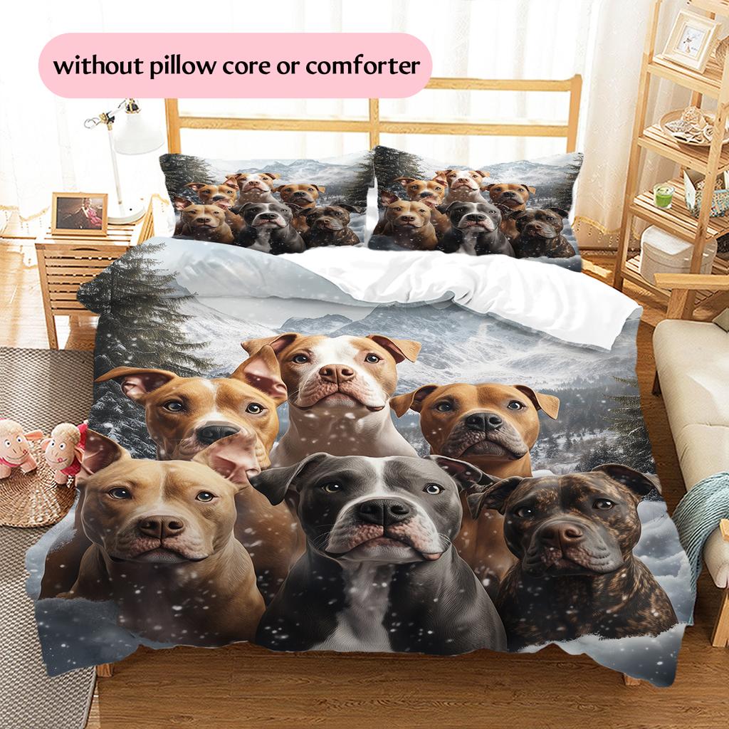 Pitbull Pattern Bedding Home Decoration Birthday Gift (1 * duvet cover + 2 * pillowcase, without core)
