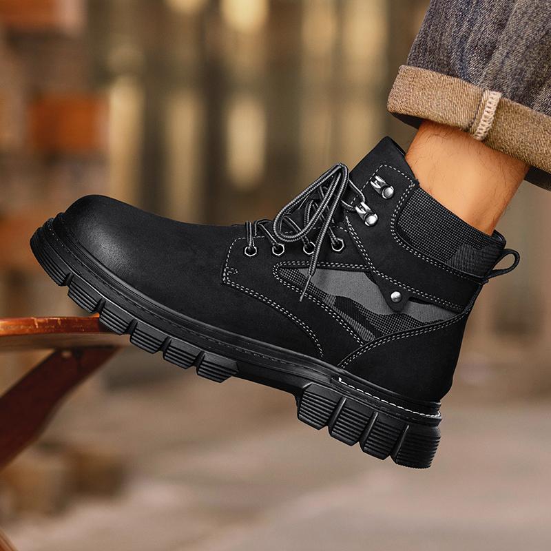 Retro Men's Ankle Boots Waterproof Casual Leather Boots High Top Shoes for Men Non Slip Work Boots