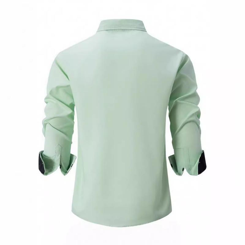 Mens Color Block Business Casual Long Sleeve Loose Fit Shirt
