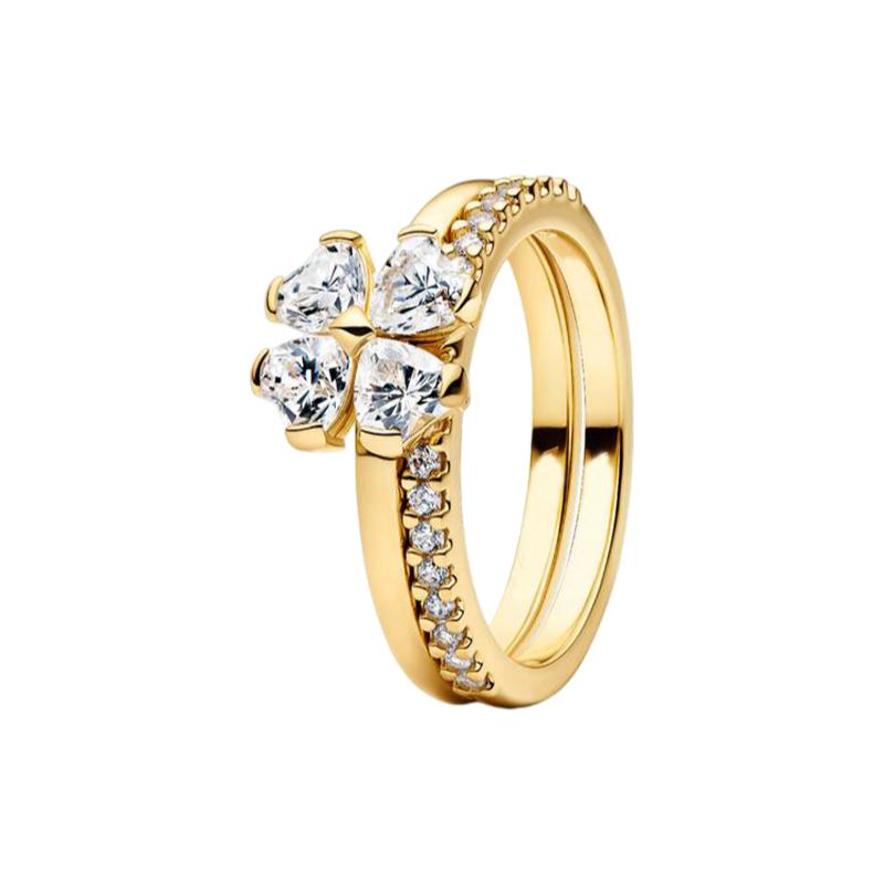 New 925 Silver Three-Leaf Clover Alphabet Heart Flower Women's Ring Suitable for Wedding Party Fashion DIY Gift