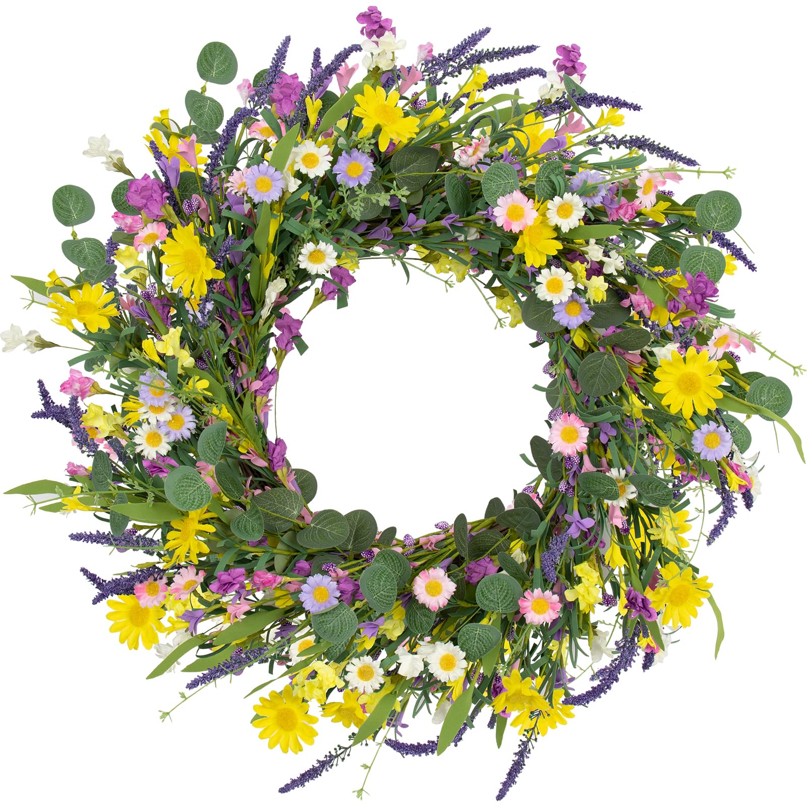 22 Inch Artificial Summer Wreath Daisy and Lavender Wreath with Wildflowers for Home Wall Farmhouse Springtime Easter Holiday Party 22 inch разноцветный