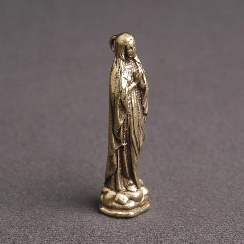 Pure Copper Vintage Blessed Virgin Mary Figurines Key Chains Pendants Brass Holy Mother Religion living room decoration