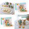 Children Pretend Play Tea Set With Wooden Pots And Cakes For Imaginative Kitchen Play