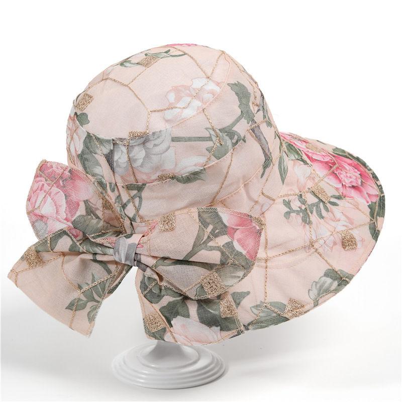 Mesh Flower Streamer Sun Hat Flower Print Breathable Bucket Hats Spring Summer Casual Sunshade Hats for Women