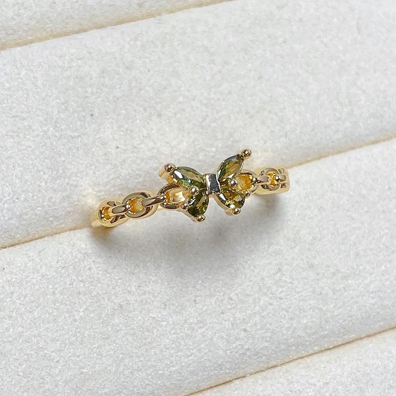 Hongkong-Stil Süßes und Kühles Temperament Mikro-Inlay Zirkon Schmetterling Persönlichkeit Öffnungsring Damen Super Fee Nische Leichter Luxus Index