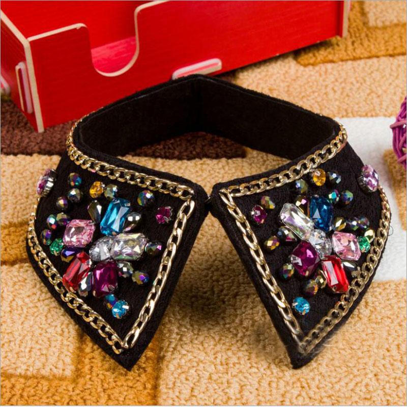 New Black Beading Fake False Collar for Women Punk Detachable Collars for Choker Rhinestone Beads Sewing Apparel Accessories
