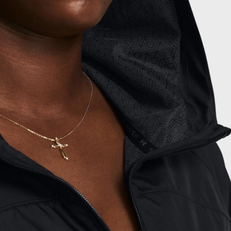 Under Armour Rush Vanish Elite Solid Color Woven Full-Zip Loose Training Jacket Women Jackets Black 1382726-001