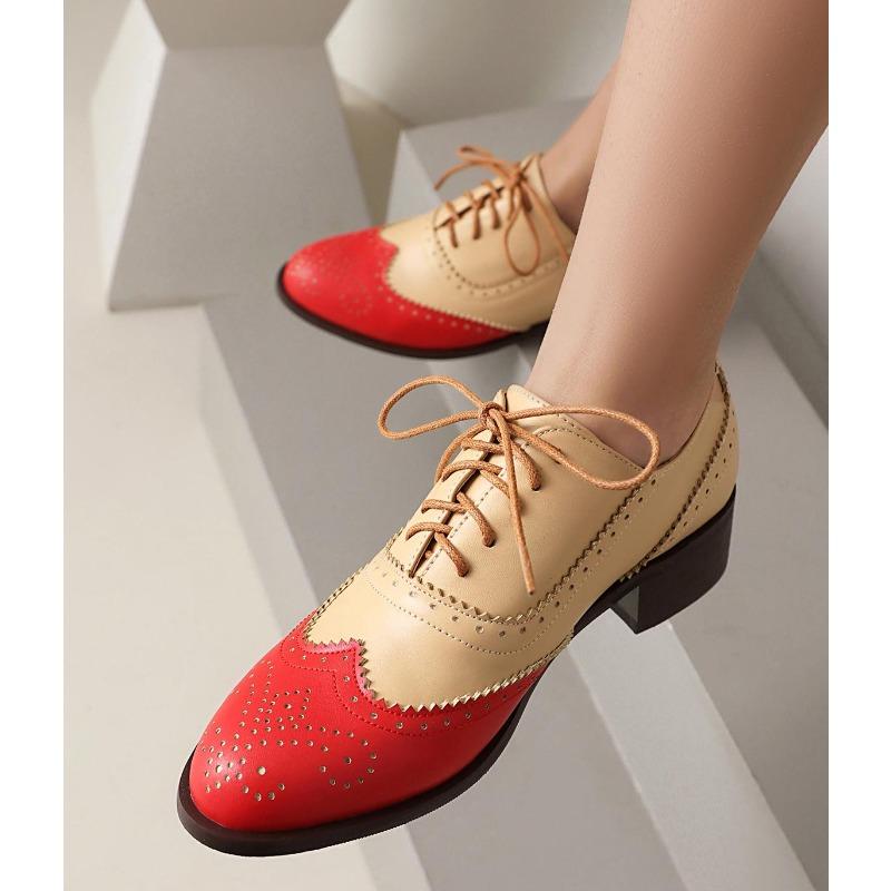 Retro Classic Mix Colors Oxford Shoes Women Brogue Shoes Lace Up Casual Shoes Footwear Sneaker